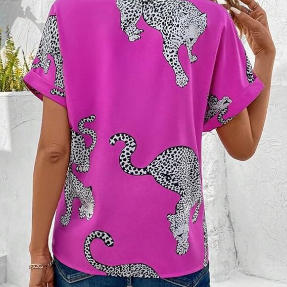 💥NWT  Size 10/M Pink Blouse w/ Leopard Print   B27 - Picture 2 of 2